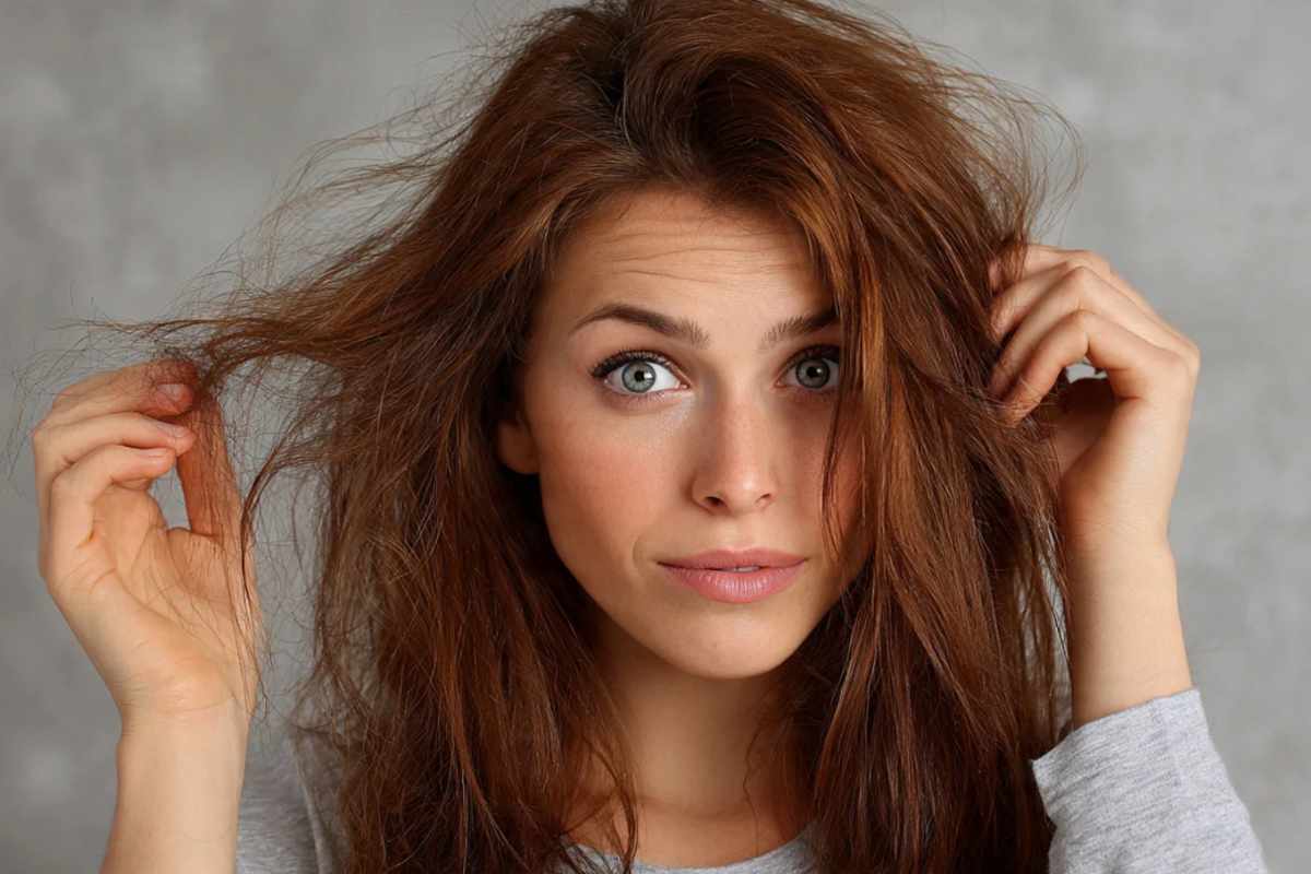 Donna che si tocca capelli crespi