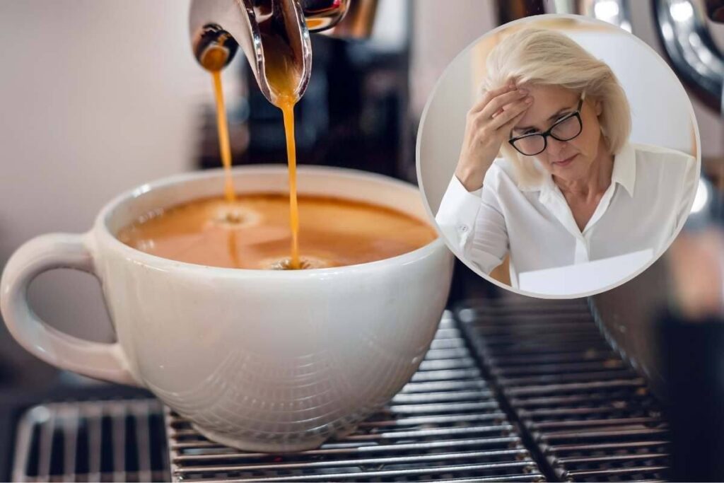 tazzina di caffè espresso e donna nel riquadro